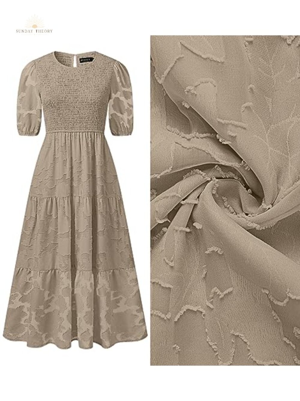 Women's Floral Lace Maxi Dress Puff Sleeve Smocked Wedding Guest - Picture 4 of 6